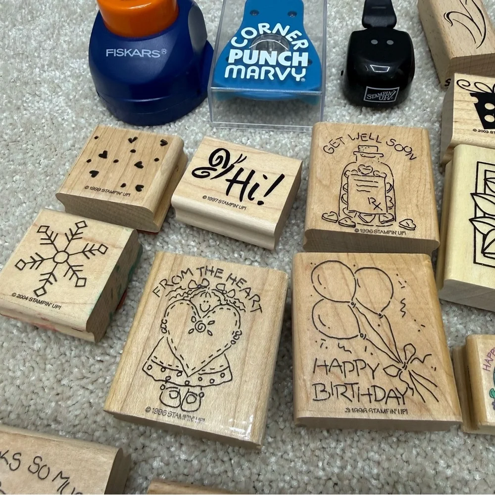 wood mounted rubber stamp‎ lot random various collection